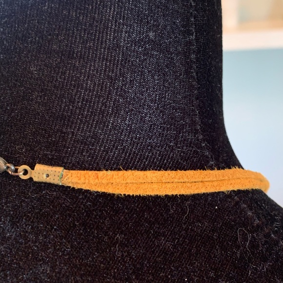 Orange beaded necklace and matching earrings with suede straps. Cute set! - Picture 7 of 8